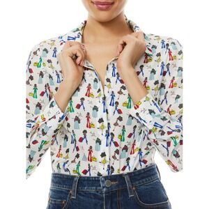 Alice + Olivia Willa Passport Stace Face Silk Top Size M